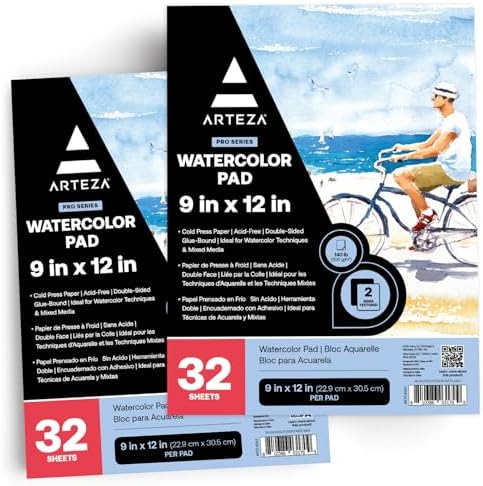 Kağıt Pedi, 9x12 inç, 2'li Paket (her biri 32 Yaprak), Soğuk Preslenmiş Eskiz Defteri, 150 lb/300gsm Asitsiz Kağıdı, ve Karışık Teknik Çizim için Sanat