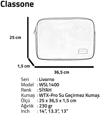 CLASSONE Livorno WSL1400 13-14" Notebook Tablet Kılıf-Siyah