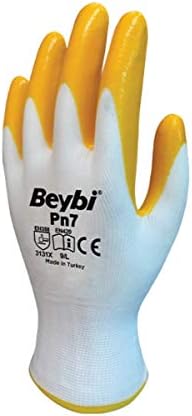 Alternative view of Beybi PN7 Polyester Örme Nitril Eldiven No 10, Çift, Beyaz Sarı