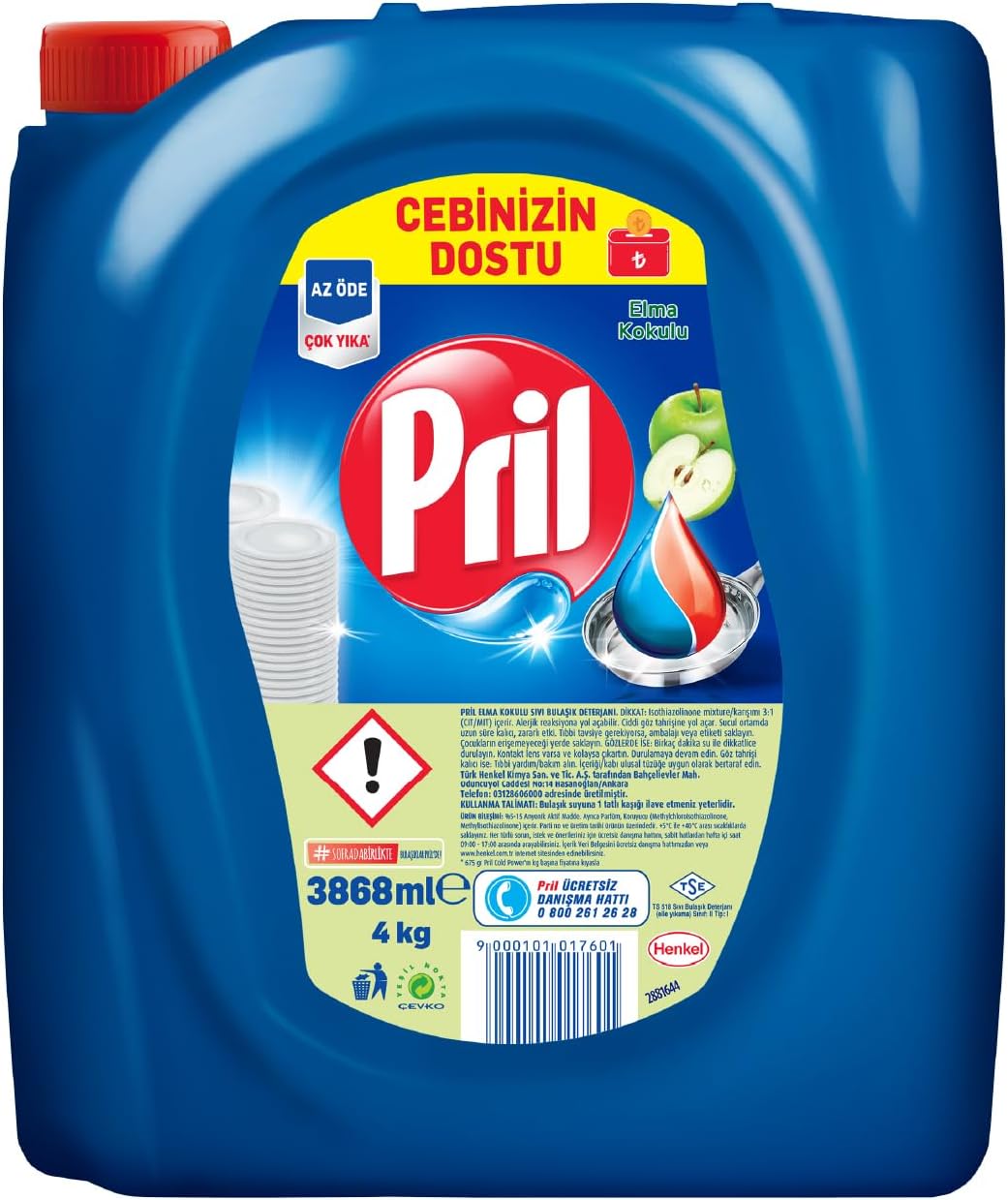 Pril Elma Kokulu Elde Yıkama Sıvı Bulaşık Deterjanı 1 x 4 kg, Elma 4kg