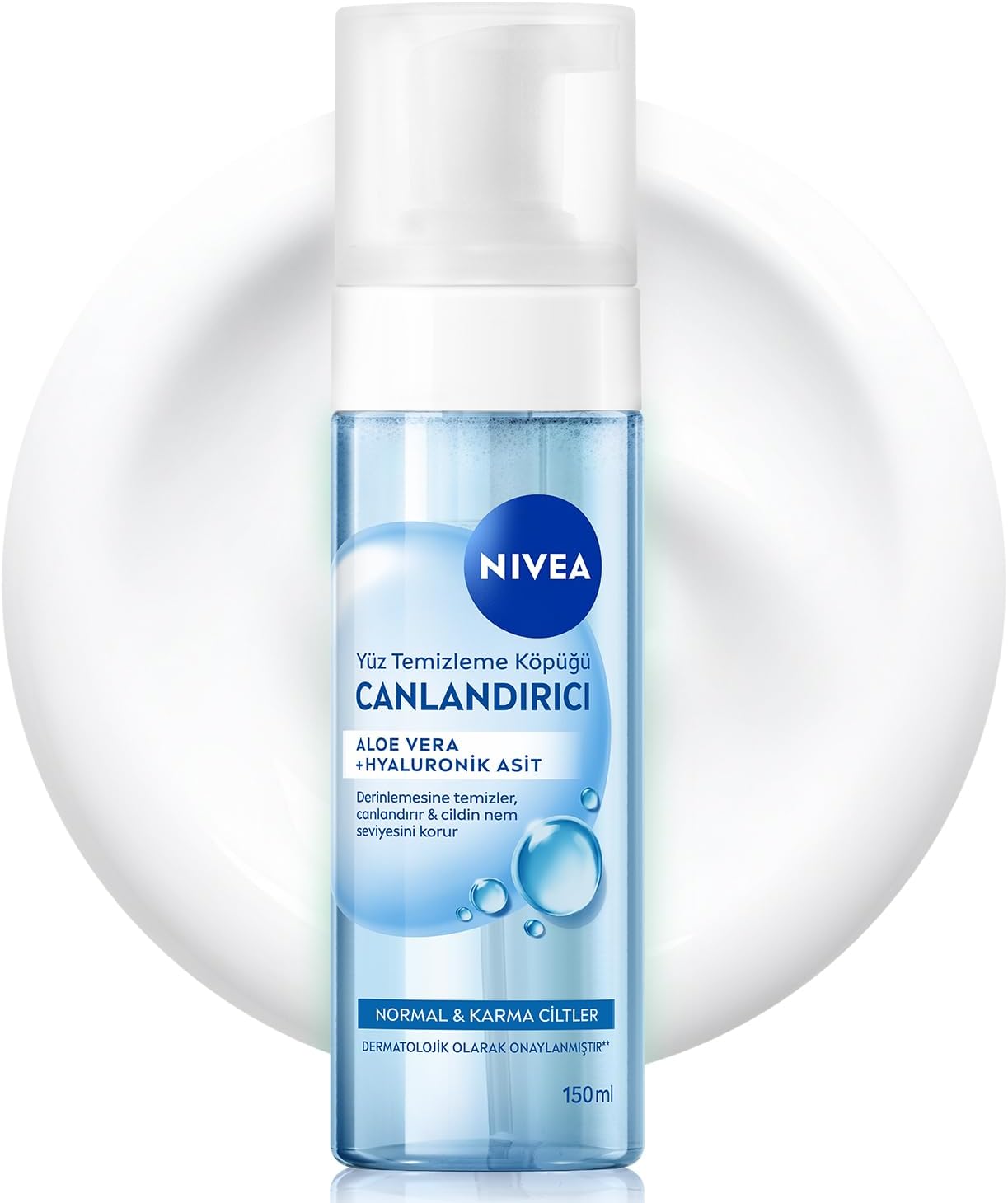 Canlandırıcı Yüz Temizleme Köpüğü 150ml, Derinlemesine Temizleme,Karma Normal Cilt, Aloe, Hyaluronik Asit, Ferahlatıcı