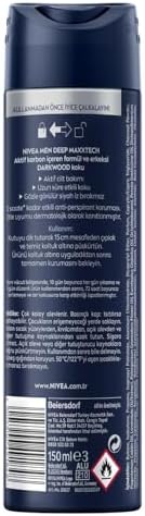Alternative view of MEN Erkek Sprey Deodorant Deep Darkwood 150ml, 72 Saat Anti-Perspirant Ter ve Ter Kokusuna Karşı Koruma, Maskülen Koku,Aktif Karbon
