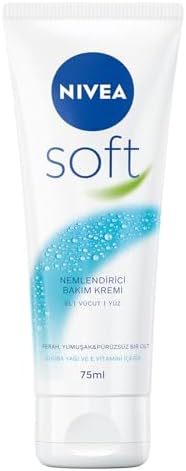 Soft Krem 75 ml, Nemlendirici Bakım Kremi, Yüz, Vücut, El, Jojoba Yağı ve E Vitamini ile Cilt Bakımı, Anında Emilen Hafif Formül, Tüm Ciltler için