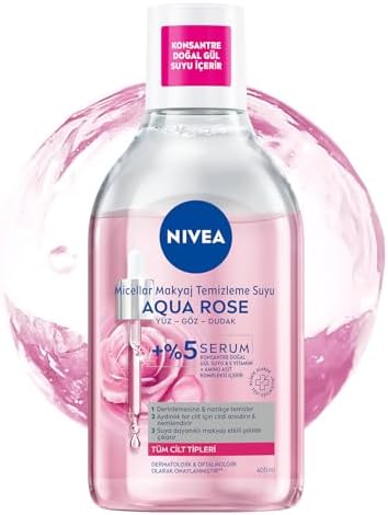 Aqua Rose Gül Suyu ve Serum İçeren Çift Fazlı Micellar Makyaj Temizleme Suyu 400ml,Yüz Göz Dudak, SPF Filtrelerini Temizler