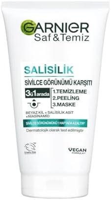 Saf & Temiz Salisilik Sivilce Görünümü Karşıtı 3'ü 1 Arada (Beyaz Kil, Salisilik Asit, Niasinamid)