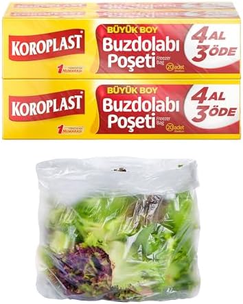 Büyük Boy Buzdolabı Poşeti 4 Al 3 Öde Ekonomik Paket, Ekonomik Buzdolabı Poşeti Büyük Boy 80'li Set, BPA İçermez, Sızdırmaz Saklama Torbası, Meyve, Sebze Yemek, Gıda Saklama Torbası (4 x 20)
