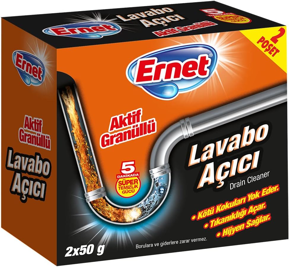 Ernet Süper Lavabo Açıcı Aktif Granüllü 2X50 G
