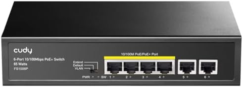 Alternative view of Cudy Switch Poe+ 6 Port, 10/100Mbps, 60W, 4 Poe/Poe+ Bağlantı Noktası, Yönetilmeyen Anahtar, CCTV Modu, VLAN, Ek Güç Kaynağı Yok, FS1006P