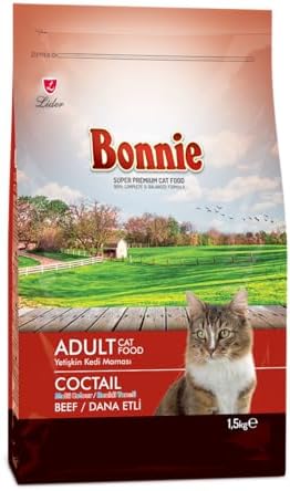 Bonnie Sığır Etli, Yetişkin, Renkli Taneli Kedi Maması, 1.5 kg