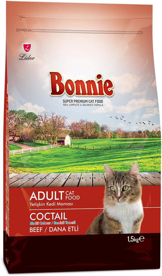 Alternative view of Bonnie Sığır Etli, Yetişkin, Renkli Taneli Kedi Maması, 1.5 kg