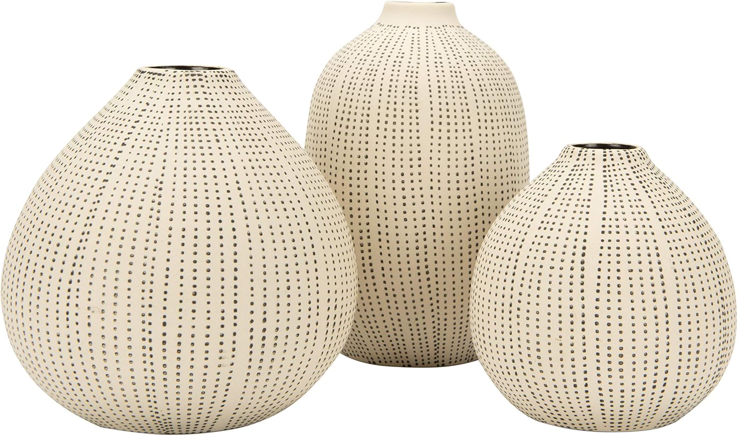 Co-op DF0842 Beyaz Taş Desenli Siyah Puantiyeli (3'lü Set) Vazo