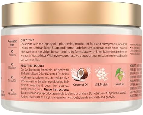 SheaMoisture Smoothie Curl Geliştirici Krem Kalın, Kıvırcık Saçlar için Hindistan Cevizi ve Ebegümeci Sülfat İçermez ve Paraben İçermez
