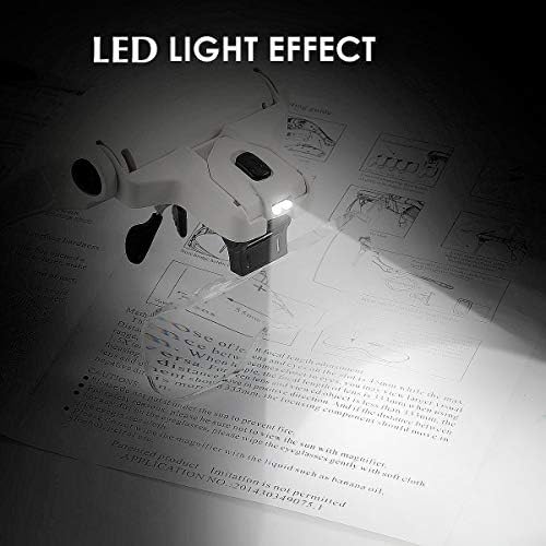 kafa bandı büyüteç gözlüğü, LED ışıklı, eller serbest arama, kuyumcu, saatçi hobi, 5 lens, 1.0X 1.5X 2.0X 2.5X 3.5X (tekrar kullanılabilir)