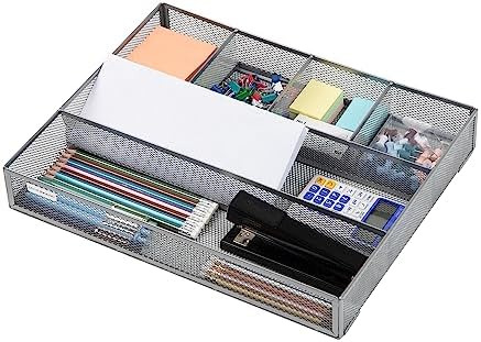 Alternative view of Reader Ağ Koleksiyonu, 6 Bölmeli Malzeme Depolama, Çalışma Masası, Makyaj veya Gereç Düzenleyici, Metal Örgü, 2'li Set, Gümüş