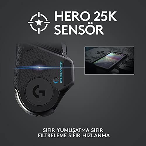 G G502 LIGHTSPEED Kablosuz Oyuncu Mouse, HERO Sensör, 25.600 DPI, 400 IPS İzleme Hızı, 1 ms Bildirim Hızı, 114 gr Ağırlık, Siyah