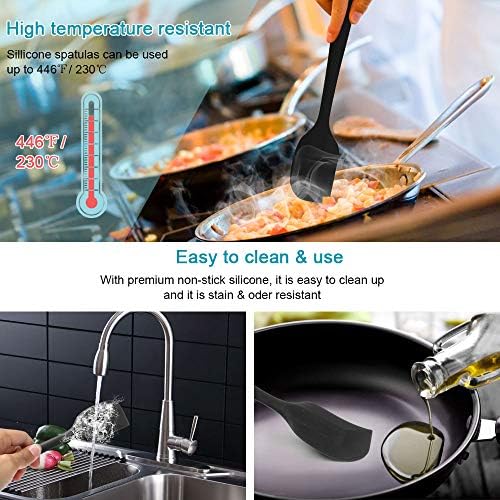 Silikon mutfak yardımcısı, 6 adet silikon spatula, çorba kaşığı, fırın fırçası, spatula, ısıya dayanıklı ve yapışmaz, paslanmaz çelik ve dikişsiz tek parça tasarım (siyah)