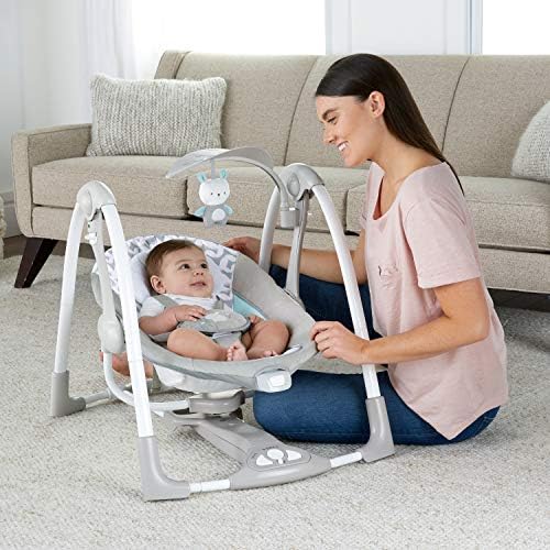 Ingenuity ConvertMe 2'si 1 Arada Kompakt Taşınabilir Bebek Salıncağı ve Bebek Koltuğu, Akülü Titreşimler, Otomatik Sallanma, Doğa Sesleri - 9 kg'a kadar