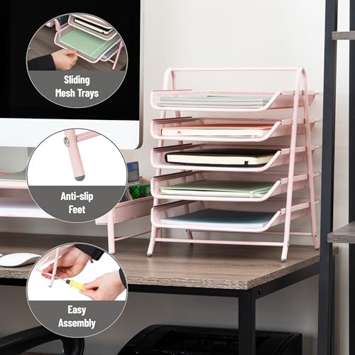 Alternative view of Reader Ağ Koleksiyonu Kağıt Rafı, 5 Katlı, Dosya Saklama, Çalışma Masası Düzenleyici, Metal Örgü, Metal, Pembe, 5 Katlı