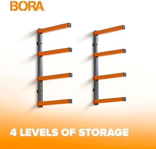 Portamate Ahşap Organizatör ve Kereste Depolama Metal Raf, 4 Seviyeli Duvar Montajlı, İç ve Dış Mekan Kullanımı PBR-0410