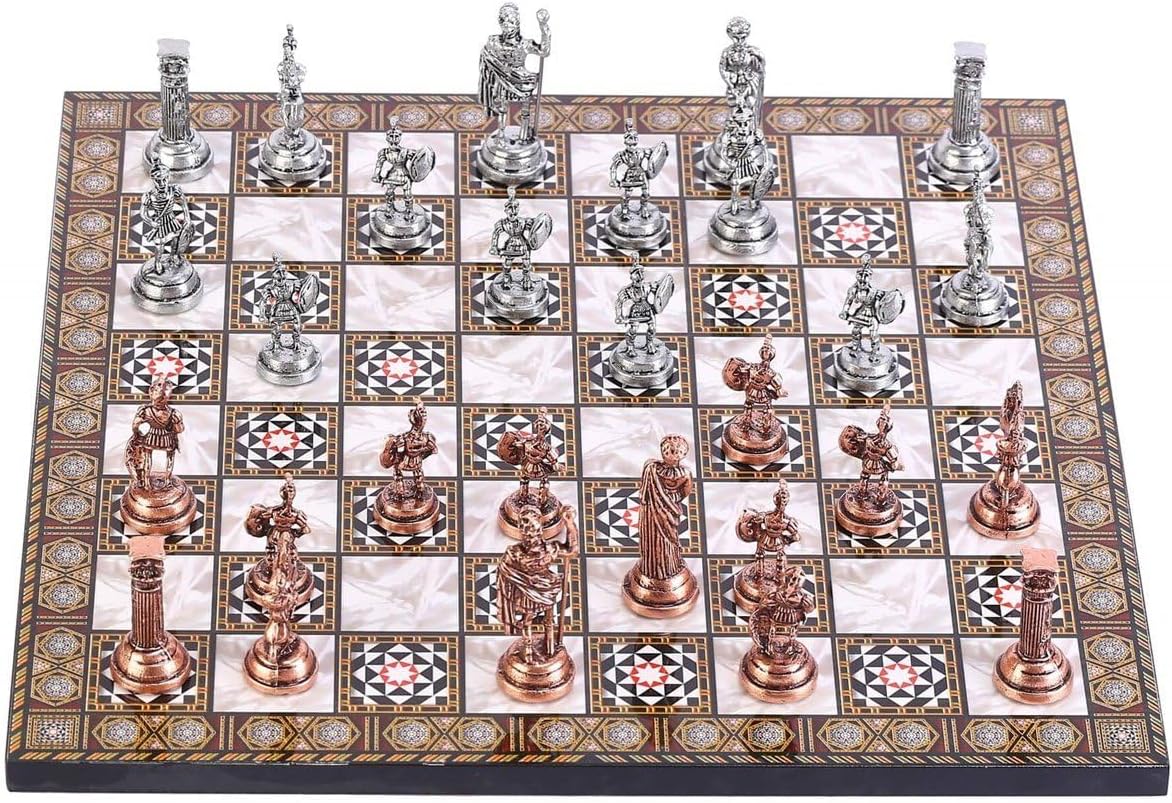 Alternative view of Orta Boy Metal Roma Satranç Takımı Antik ve Sedef Desenli MDF Ahşap Satranç Tahtası (37x37 cm.)