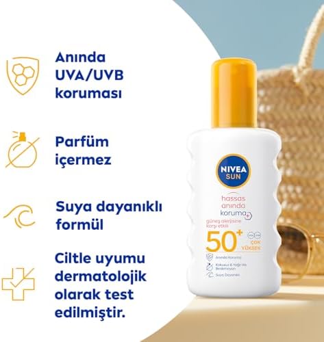 SUN SPF50 Hassas Ciltlere Özel Çok Yüksek Güneş Koruyucu Sprey 200ml, Güneş Alerjisine Karşı Etkili,Kokusuz