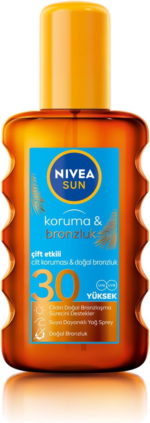 Sun SPF30 Koruma & Bronzluk Güneş Yağı Spreyi (200 ml), Doğal Pro-Melanin Özleri ile Doğal Bronzluk, Yüksek Güneş Koruması, Bronzlaştırıcı ve Güneş Koruyucu Güneş Kremi