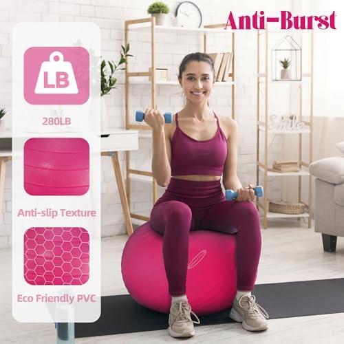 Alternative view of Fitvids Patlamaya Dayanıklı ve Kayma Dirençli Egzersiz Topu - Yoga, Fitness, Hızlı Pompalı Doğum Topu, 907 kg Kapasite, Çoklu Renk ve Boyutlar