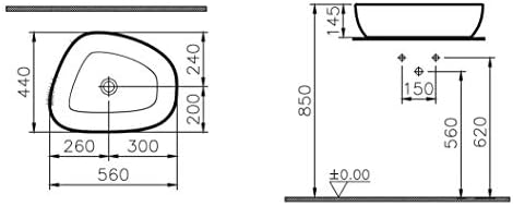 Outline 5991B401-0016 Asimetrik Lavabo, 56 cm, Mat Beyaz
