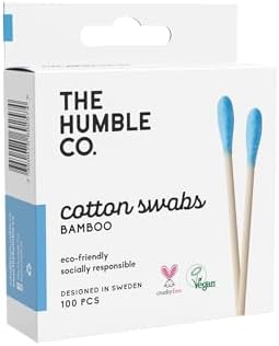 The Humble Co. - Humble Brush Swabs - Blue, bambu kulak çubuğu Mavi, Çevre dostu pamuklu kulak çubukları, plastik içermeyen ambalaj, doğal renkli pamuktan kulak çubukları