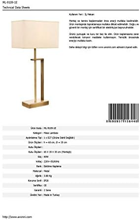 ML-9109-1E Eskitme Kaplama Masa Lambası, E27, Metal, 35cm