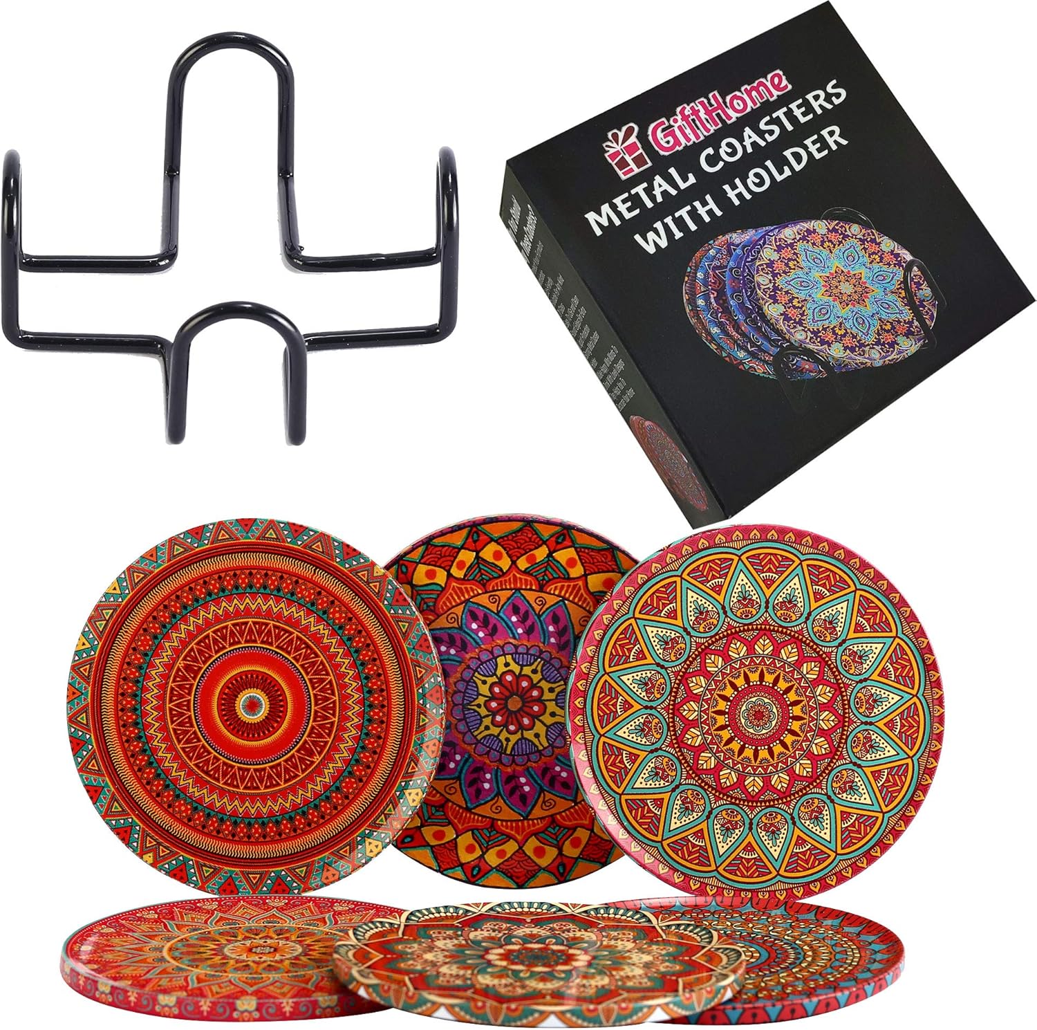 Alternative view of 6 lı Çini Desenli (Sunset) Metal Bardak Altlığı ve Metal Stand