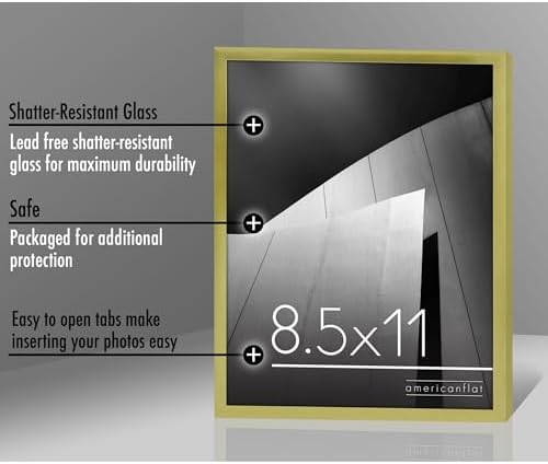 Alternative view of 8,5 x 11 Altın Resim Çerçevesi - Kırılmaya Dayanıklı Camlı İnce Kenarlıklı Fotoğraf Çerçevesi - Duvar ve Masa Üstü için Yatay ve Dikey Formatlar