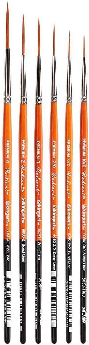 Radiant 6050 Script Liner Serisi Premium Altın Sentetik Fırça Seti, Akrilik, Yağlı ve için, 6 Boyut