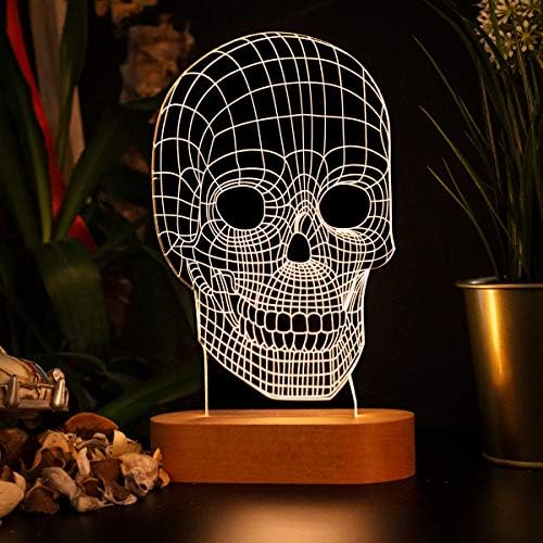 Kurukafa 3 Boyutlu LED Masa Lambası - USB Bağlantılı Sarı Işık