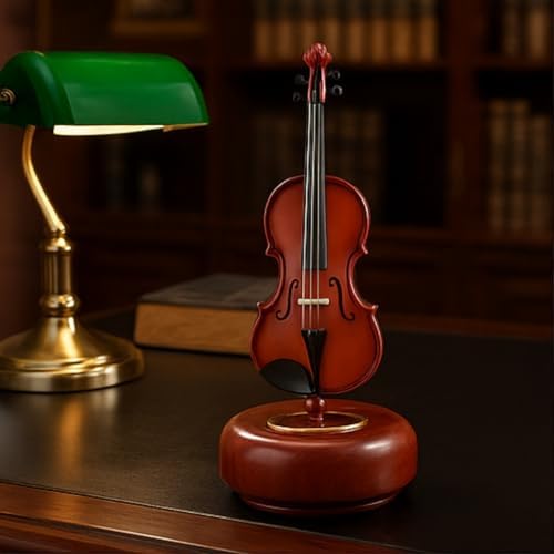Alternative view of Dekoratif Klasik Keman Figürlü Müzik Kutusu – 18 cm Ahşap Standlı Retro Döner Mekanizmalı Masaüstü Süs ve Hediyelik