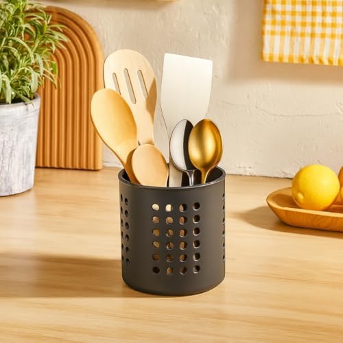 Alternative view of Siyah Silindir Plastik Kaşıklık – Modern Tasarımlı, Delikli Havalı Yapı, Dayanıklı ve Şık Mutfak Düzenleyici