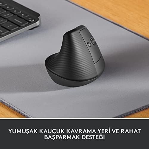 Lift Kablosuz Ergonomik Dikey Mouse, 57° Dikey Açı, 4000 DPI, Sessiz, Küçük ve Orta Eller İçin, Bluetooth, Logi Bolt USB Alıcı, 24 Ay Pil Ömrü, Siyah
