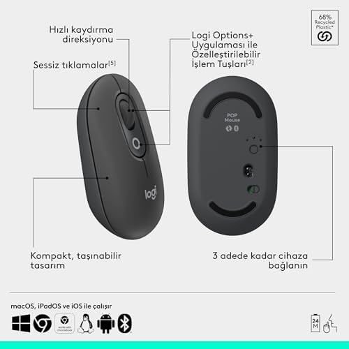 Alternative view of POP ICON COMBO Kablosuz Klavye ve Mouse Seti, Bluetooth, Konforlu Tasarım, Programlanabilir Tuşlar, Sessiz Tıklamalar, 3 Cihaza Kadar Easy-Switch, Türkçe Q Klavye, Siyah