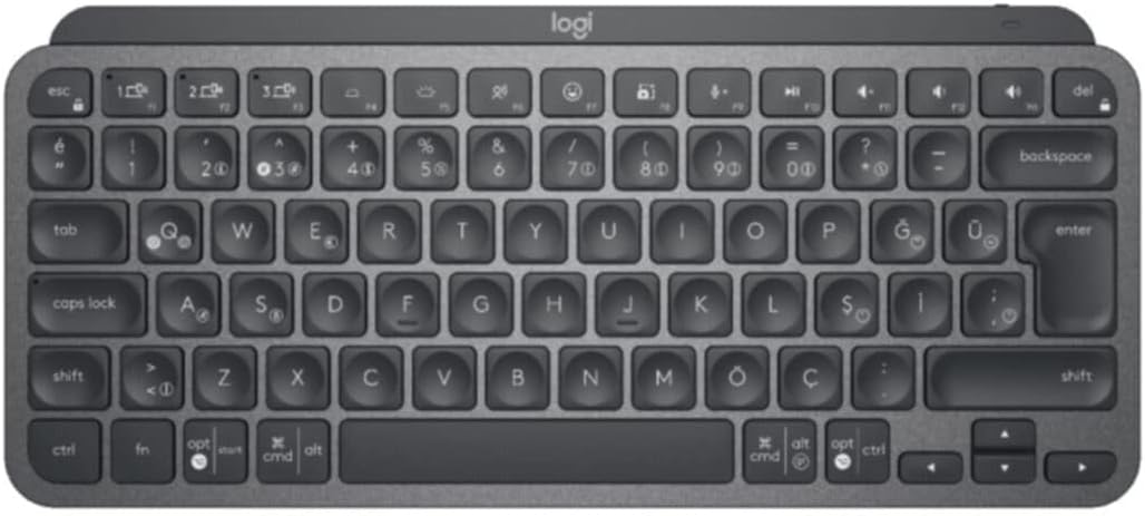 , Mx Keys Mini Minimalist Kablosuz Aydınlatmalı Klavye, Kompakt, Bluetooth, Performans, Çoklu Cihaz Özellikli, 5 Ay Pil Ömrü, Türkçe Q Klavye, 920-010504, Siyah