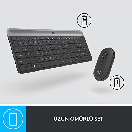 MK470 Slim Combo Kablosuz Klavye Mouse Seti, 12 FN Kısayolu ile Kompakt Klavye, Sağ ve Sol Elle Kullanılabilir, 10 m Kullanım Mesafesi, Sessiz, Türkçe Q Klavye, Siyah