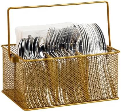 Reader Gereçler Tutucu, Gümüş Eşya Düzenleyici, Caddesi, Çatal Bıçak Tutacağı, Mutfak, Metal Örgü, 10 "U x 7" G x 4.75" Y, Altın