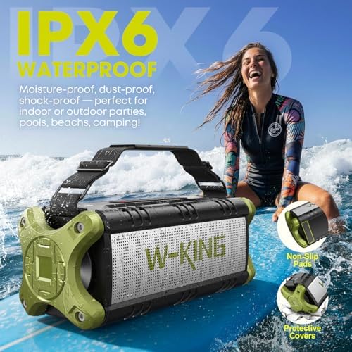 Alternative view of W-KING Bluetooth Hoparlör, 90W Maksimum Dış Mekan Hoparlörü, 50W Derin Baslı Kablosuz Taşınabilir Hoparlörler, Büyük Boombox Sesi, IPX6 Su Geçirmez, 40H, EQ, Çift Eşleştirme, Subwoofer * 2, TF