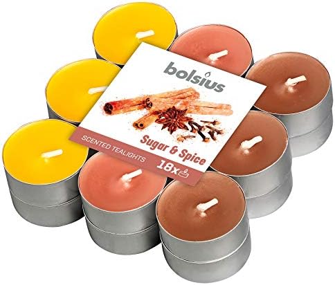 Kokulu Tealight Mum, Şeker ve Baharat Kokulu, Karışık Renkli, 18'li Paket, 4 Saatlik Yanma Süresi - Ev Mumu - İç Dekorasyon - Doğal Özler - Doğal Vegan İçerir - Yağı İçermez