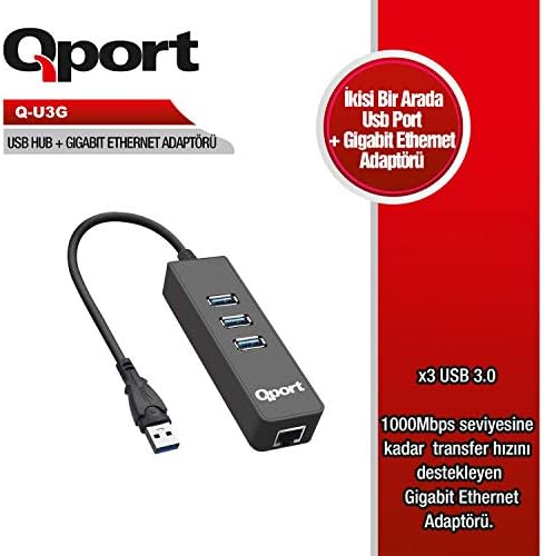 Alternative view of Qport Q U3G 3Port Usb3.0 Çoklayici ve Gb Ethernet Adaptör