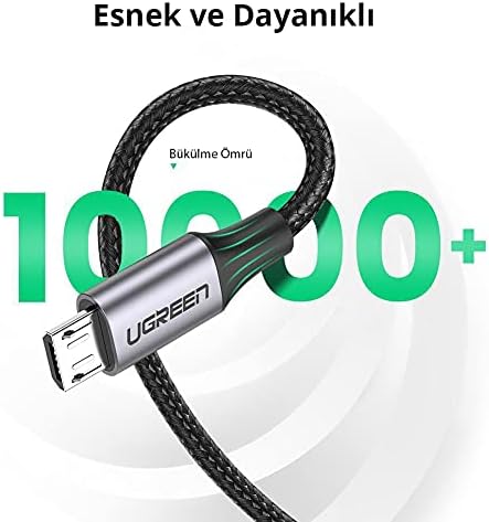 Alternative view of Örgülü Micro-USB & USB-A Data ve Şarj Kablosu 60146 - 1 Metre Siyah