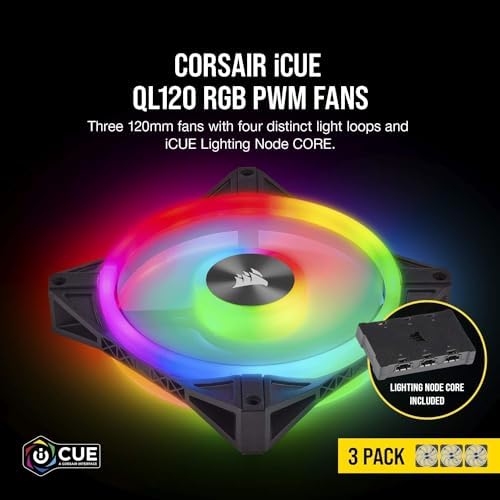 QL Serisi, iCUE QL120 RGB, 120mm, PWM, Lighting Node CORE RGB Kontrolcü Dahil, RGB Fan, 3'lü Paket (CO-9050098-WW)