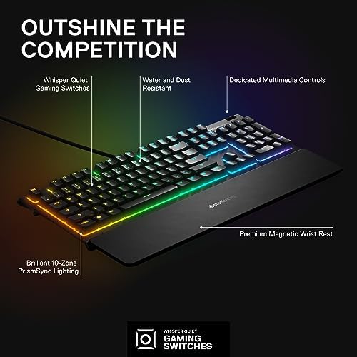 Apex 3 RGB oyun klavyesi 10 bölgeli RGB aydınlatma IP32 su geçirmez birinci sınıf manyetik bilek desteği 64812 çok sessiz hissedilir ve sessiz