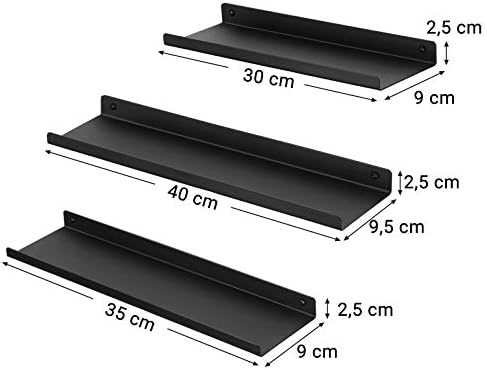 Metal Duvar Rafları, 3'lü Set, Yüzer Raflar, Endüstriyel Tasarım, Duvar Panoları, Dekorasyon için, Resim Çerçeveleri, Rafları Takmak için 6 Vidalı, Farklı Düzenler, Siyah LFS12BK