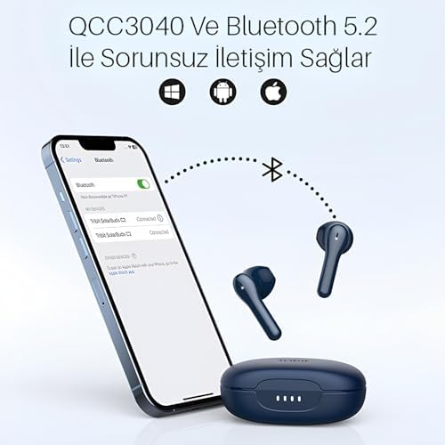 SolarBuds C2 4 Mikrofon CVC 8.0 Çağrı Gürültüsü Engelleme Qualcomm QCC3040 32 Saat Çalma Süresi 5.2 Kablosuz Bluetooth Kulak İçi Kulaklık koyu mavi