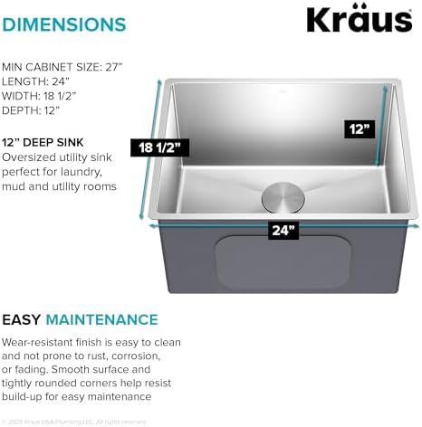 Alternative view of KHU101-24L Standart PRO 24" Undermount 16 Gauge Tek Kase Çamaşır ve Yardımcı Lavabo, 60 cm, Sıkı Yarıçap